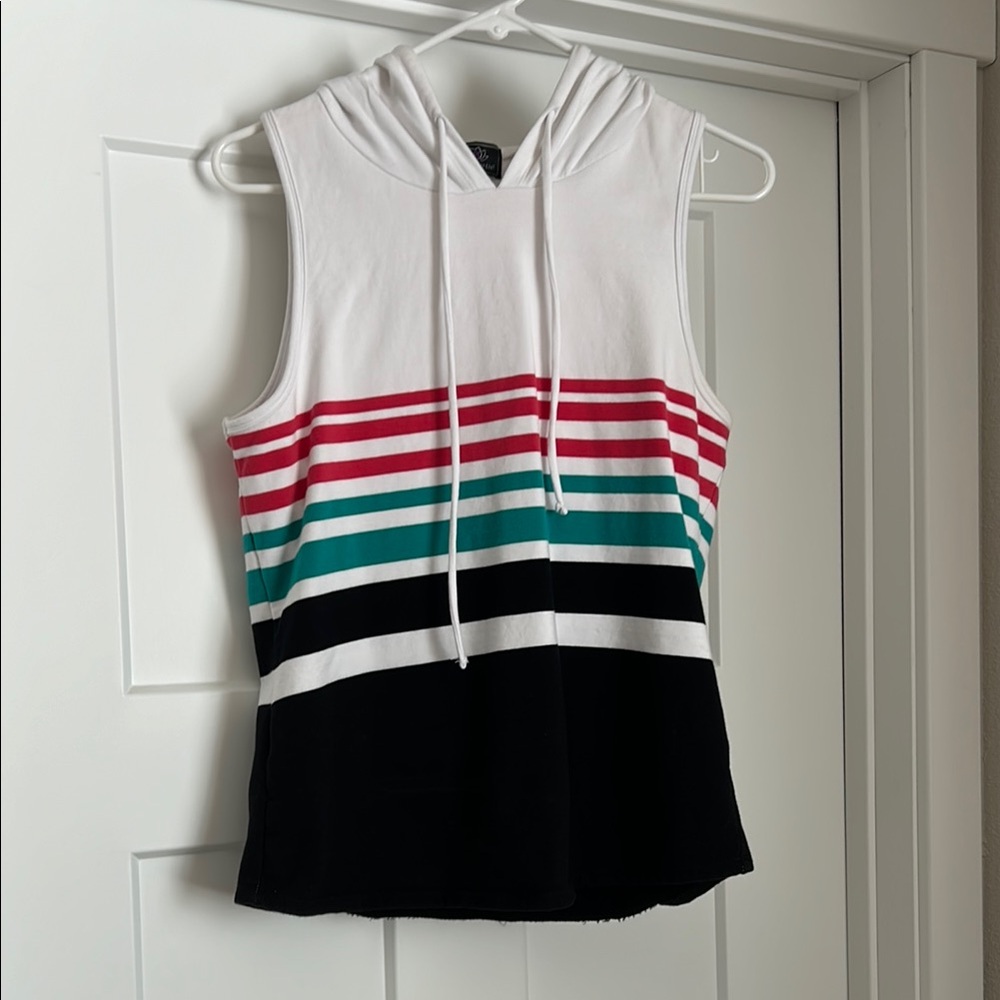Striped Sleeveless Hooded Tank Top